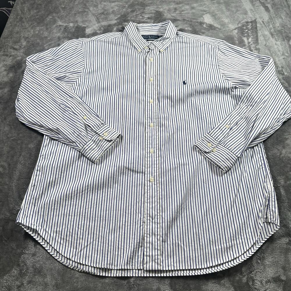 Polo‎ Ralph Lauren Shirt Men’s 17.5” 34/35 White/Blue Classic Fit Striped Preppy
